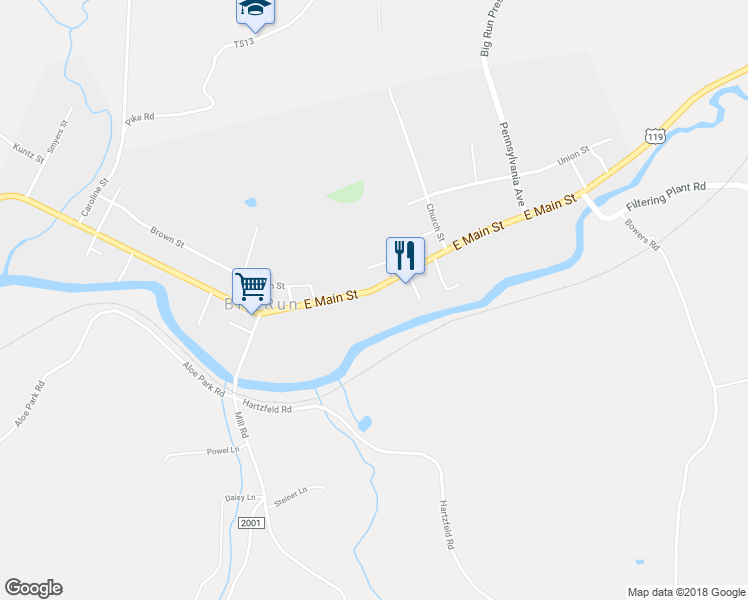 map of restaurants, bars, coffee shops, grocery stores, and more near 220 East Main Street in Brookville