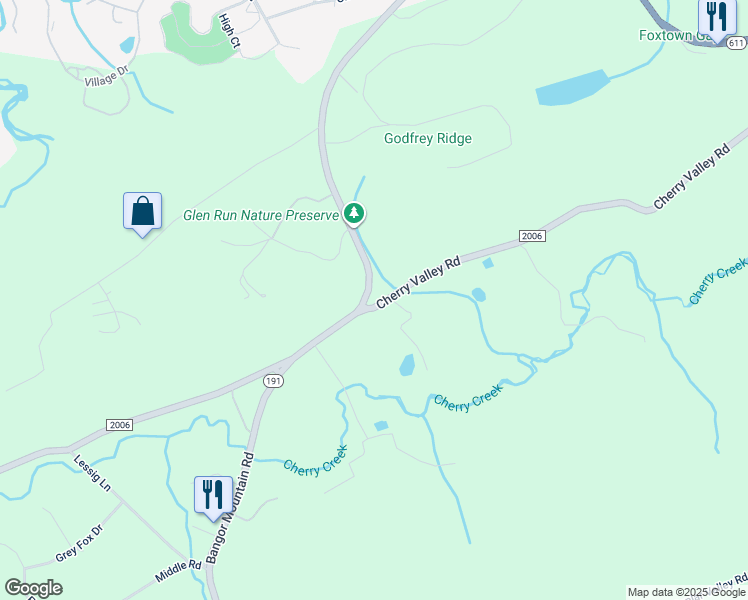 map of restaurants, bars, coffee shops, grocery stores, and more near 704 Bangor Mountain Road in Stroudsburg