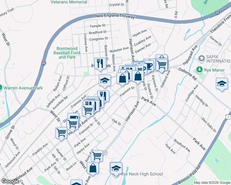 map of restaurants, bars, coffee shops, grocery stores, and more near  in Harrison