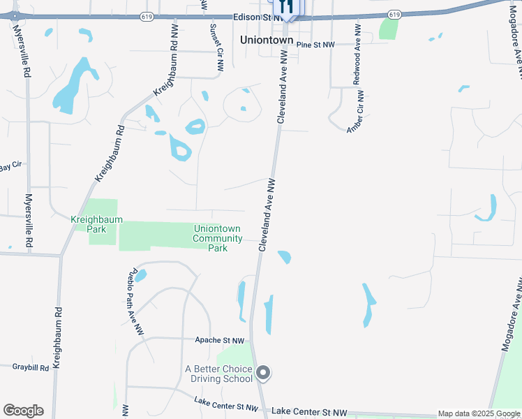 map of restaurants, bars, coffee shops, grocery stores, and more near 12370 Cleveland Avenue Northwest in Uniontown