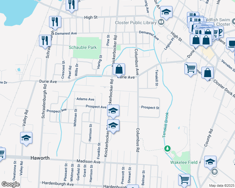 map of restaurants, bars, coffee shops, grocery stores, and more near 10 Grove Street in Closter