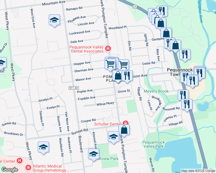 map of restaurants, bars, coffee shops, grocery stores, and more near 8 Poplar Avenue in Pequannock Township