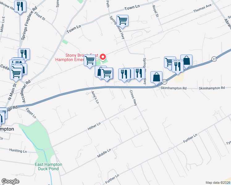 map of restaurants, bars, coffee shops, grocery stores, and more near 241 Pantigo Road in East Hampton