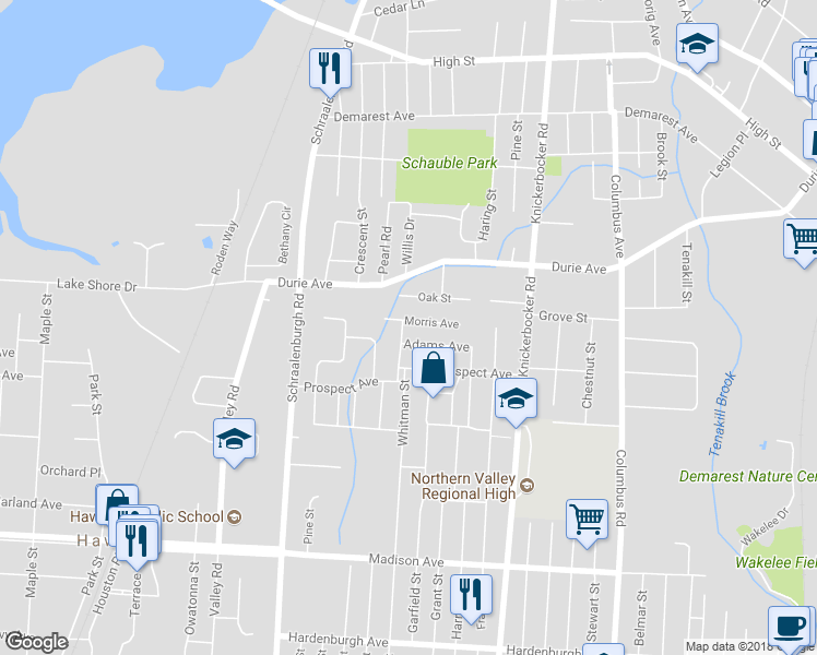 map of restaurants, bars, coffee shops, grocery stores, and more near 383 Whitman Street in Haworth