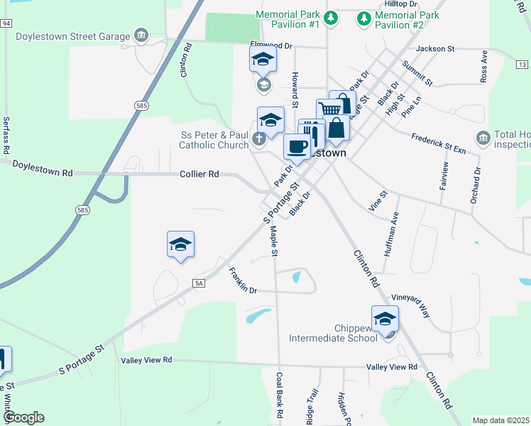 map of restaurants, bars, coffee shops, grocery stores, and more near 104 South Portage Street in Doylestown