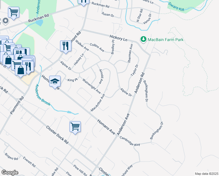 map of restaurants, bars, coffee shops, grocery stores, and more near 38 Arnold Avenue in Closter