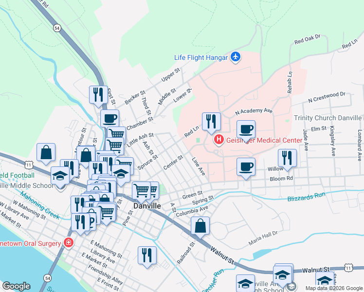 map of restaurants, bars, coffee shops, grocery stores, and more near 600-646 Red Ln in Danville