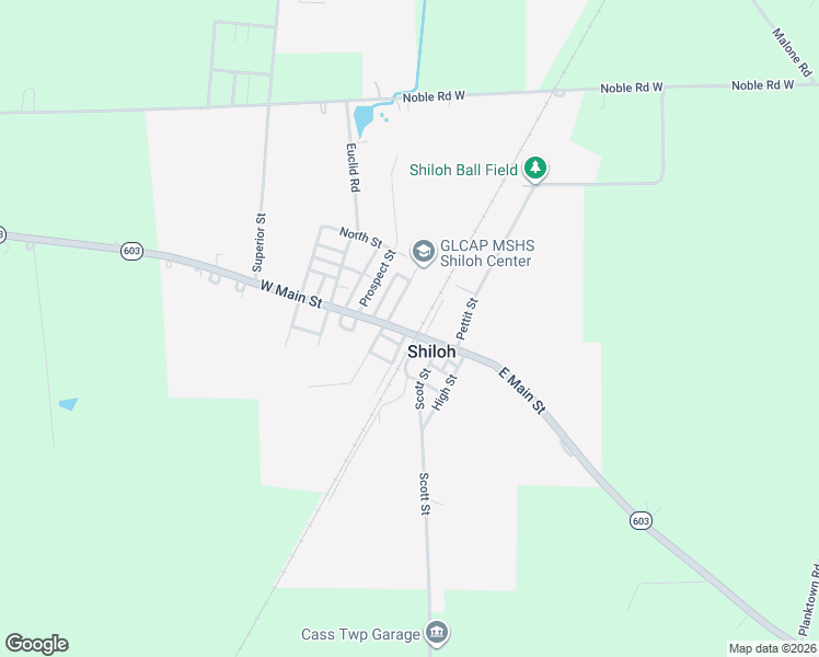 map of restaurants, bars, coffee shops, grocery stores, and more near 13 Mechanics Street in Shiloh
