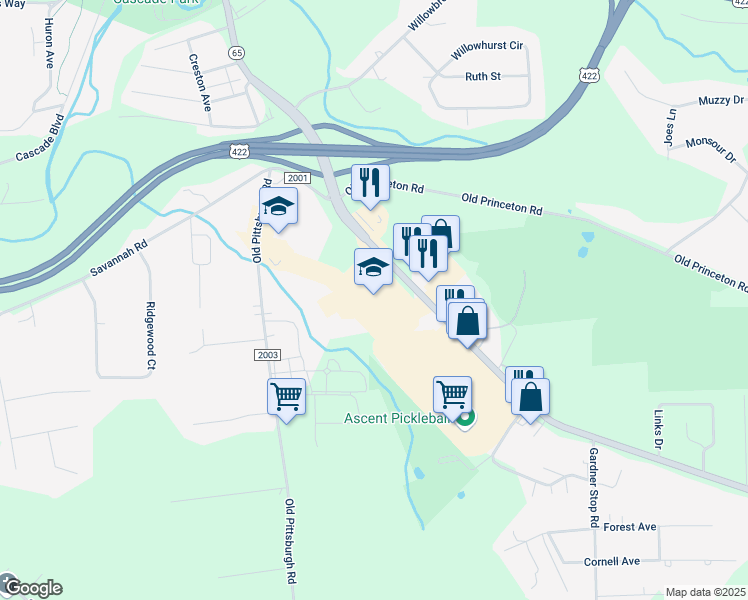 map of restaurants, bars, coffee shops, grocery stores, and more near 2550 Ellwood Road in New Castle