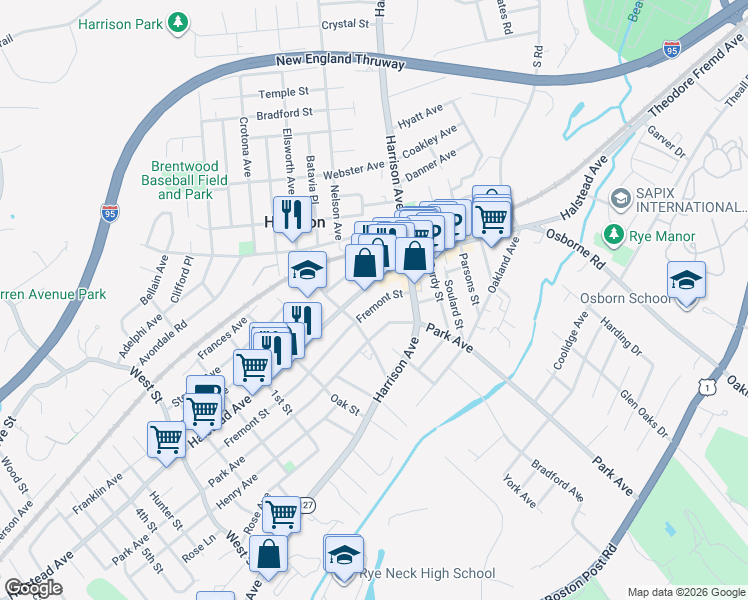 map of restaurants, bars, coffee shops, grocery stores, and more near 244 Halstead Avenue in Harrison