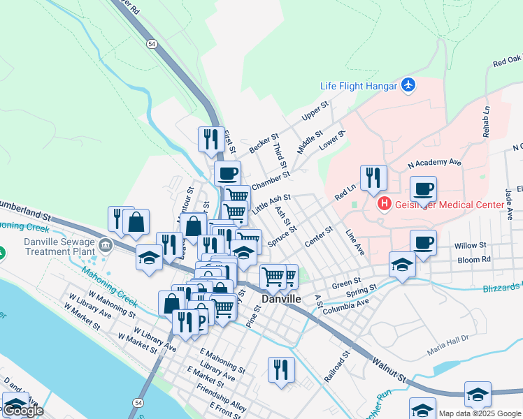 map of restaurants, bars, coffee shops, grocery stores, and more near 310 Little Ash Street in Danville
