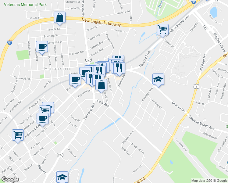 map of restaurants, bars, coffee shops, grocery stores, and more near 31 Parsons Street in Harrison