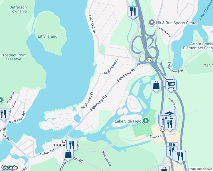 map of restaurants, bars, coffee shops, grocery stores, and more near 30 Woodlawn Terrace in Jefferson