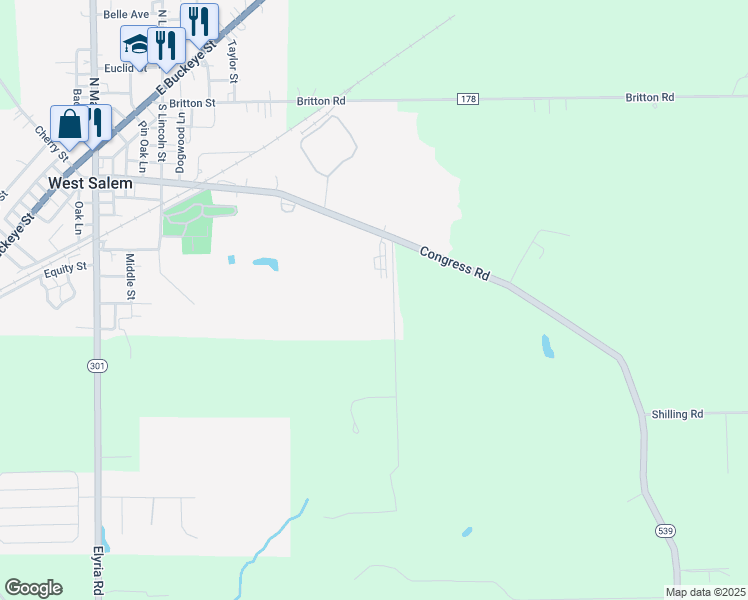 map of restaurants, bars, coffee shops, grocery stores, and more near 344 Congress Road in West Salem