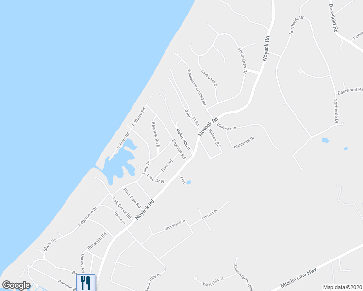 map of restaurants, bars, coffee shops, grocery stores, and more near 1709 Noyack Road in Southampton