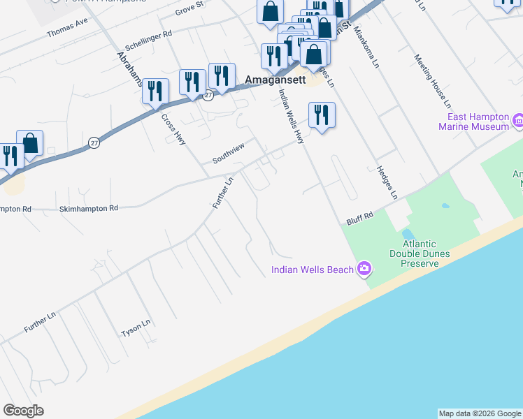 map of restaurants, bars, coffee shops, grocery stores, and more near 462 Further Lane in East Hampton