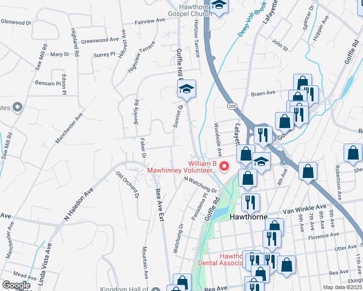 map of restaurants, bars, coffee shops, grocery stores, and more near 185 Park Slope Terrace in Hawthorne