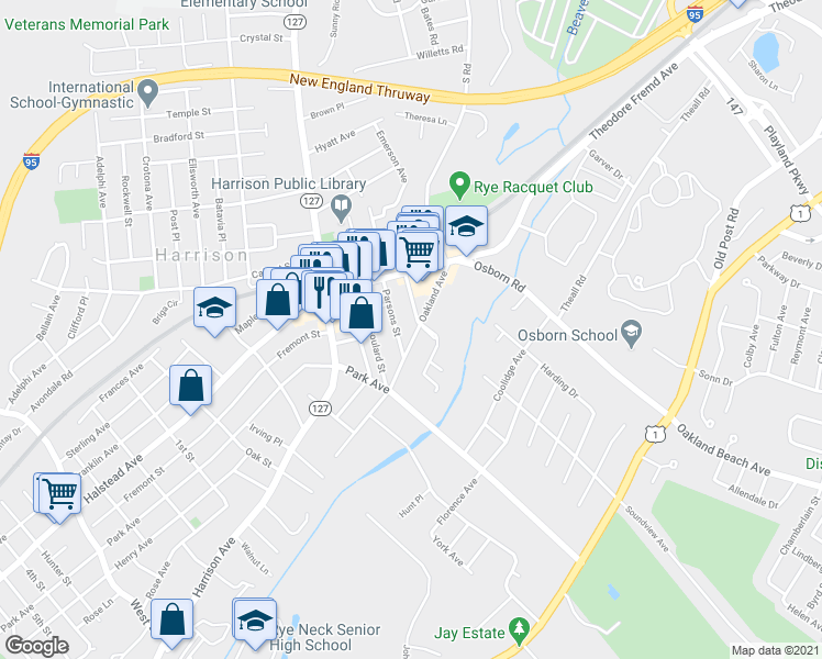 map of restaurants, bars, coffee shops, grocery stores, and more near 31 Parsons Street in Harrison