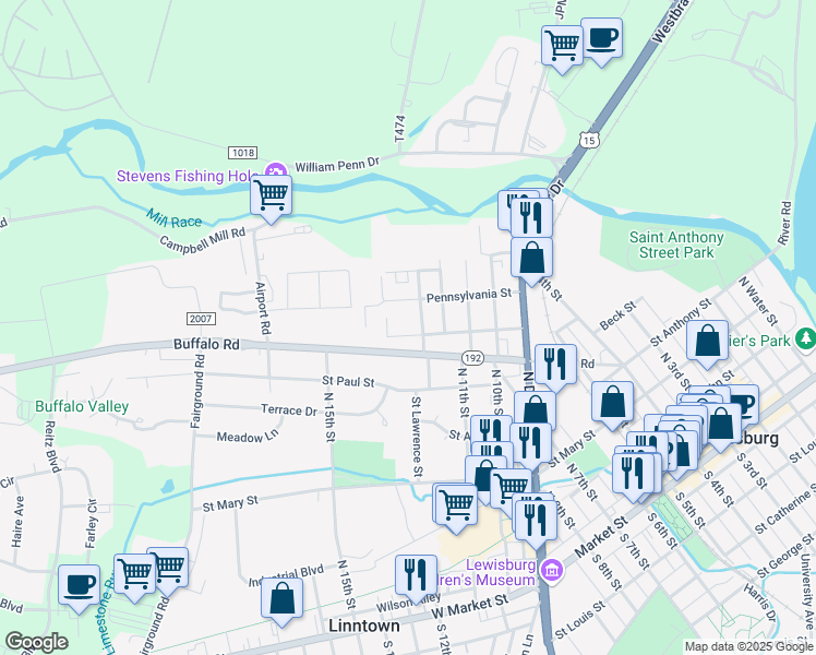 map of restaurants, bars, coffee shops, grocery stores, and more near 610 Ikeler Street in Lewisburg