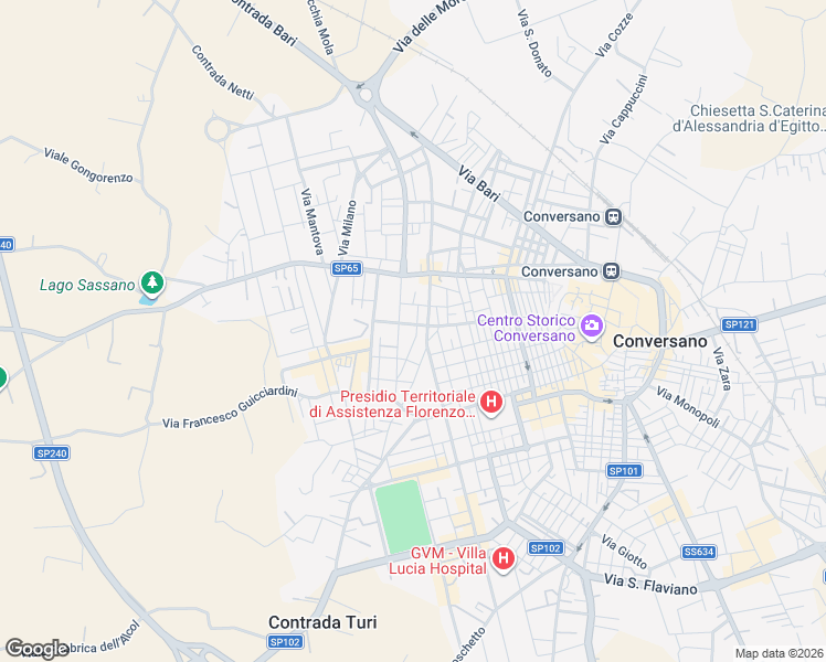 map of restaurants, bars, coffee shops, grocery stores, and more near 59 Via San Tommaso D'Aquino in Conversano