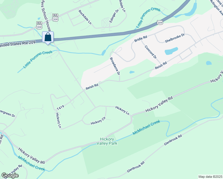 map of restaurants, bars, coffee shops, grocery stores, and more near 1633 Reish Road in Stroudsburg