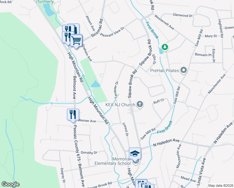 map of restaurants, bars, coffee shops, grocery stores, and more near 95 Tamboer Drive in North Haledon