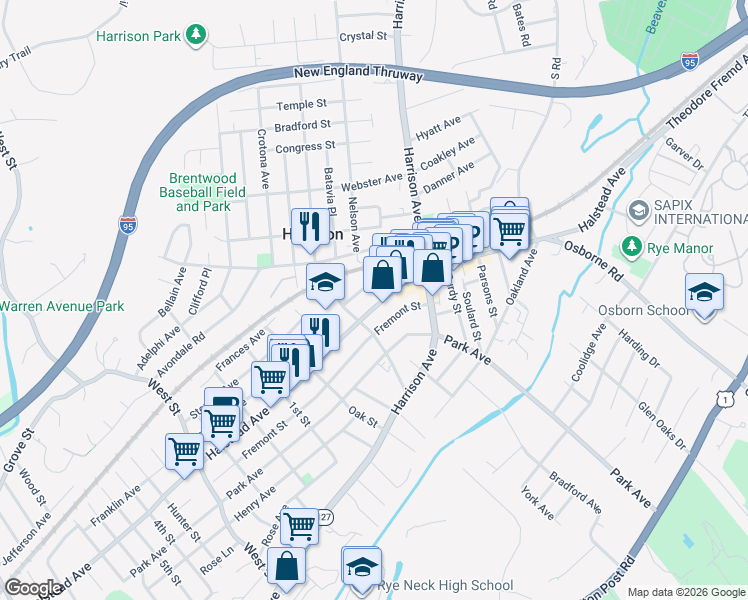 map of restaurants, bars, coffee shops, grocery stores, and more near 240 Halstead Avenue in Harrison