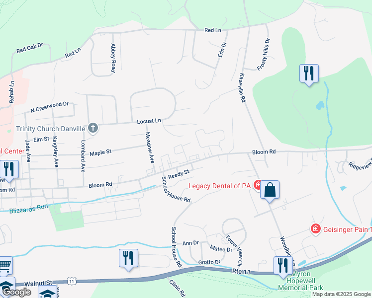 map of restaurants, bars, coffee shops, grocery stores, and more near 3 Cortland Drive in Danville