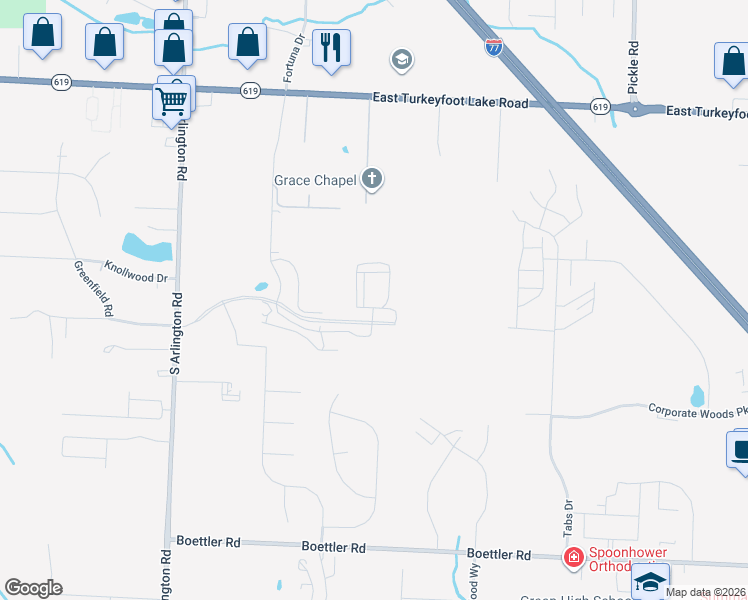 map of restaurants, bars, coffee shops, grocery stores, and more near 7010 Fordson Drive in Uniontown
