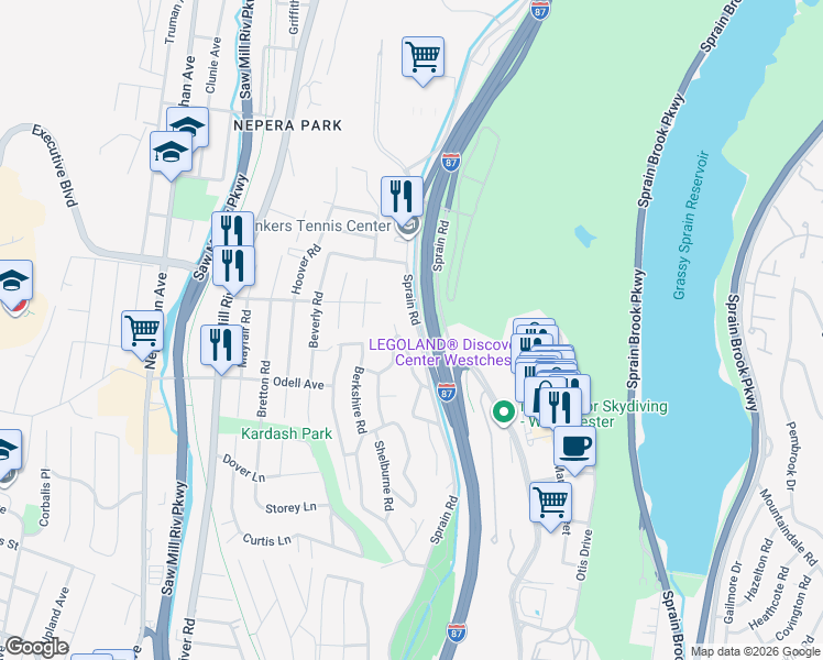 map of restaurants, bars, coffee shops, grocery stores, and more near 419 Sprain Road in Yonkers