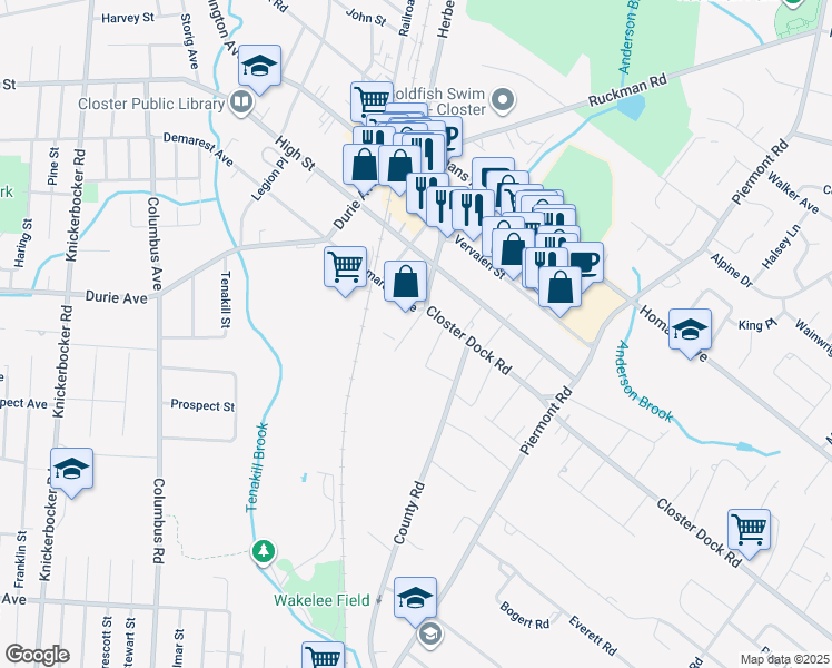 map of restaurants, bars, coffee shops, grocery stores, and more near 23 Bogert Street in Closter