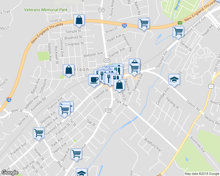 map of restaurants, bars, coffee shops, grocery stores, and more near 214 Harrison Avenue in Harrison