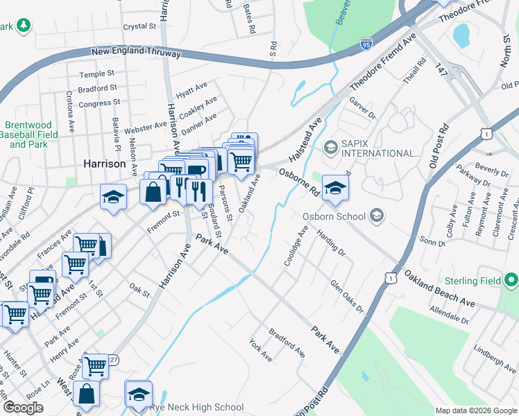 map of restaurants, bars, coffee shops, grocery stores, and more near 355 Halstead Avenue in Harrison