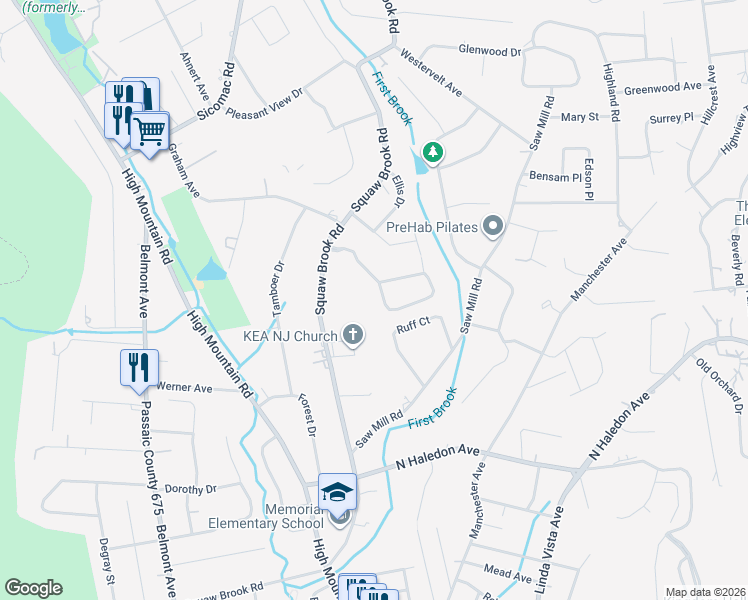 map of restaurants, bars, coffee shops, grocery stores, and more near 2 Hunter Road in North Haledon