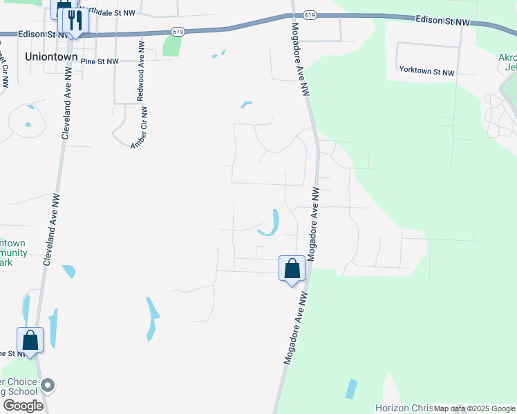 map of restaurants, bars, coffee shops, grocery stores, and more near 12420 Cantburg Avenue Northwest in Uniontown
