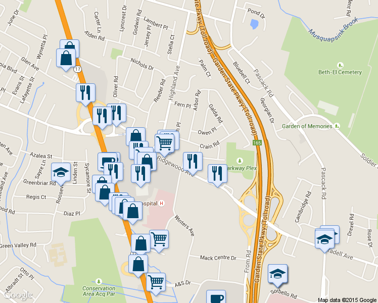 map of restaurants, bars, coffee shops, grocery stores, and more near 716 Sandor Ct in Paramus