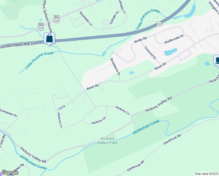 map of restaurants, bars, coffee shops, grocery stores, and more near 1633 Reish Road in Stroudsburg