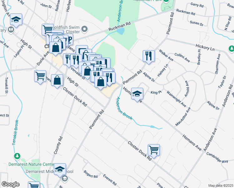 map of restaurants, bars, coffee shops, grocery stores, and more near 577 Piermont Road in Closter