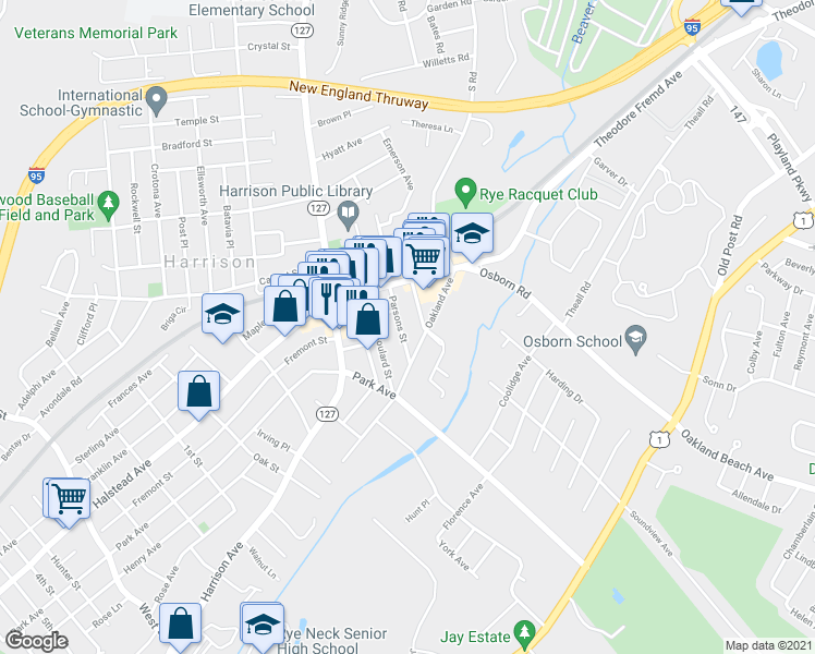 map of restaurants, bars, coffee shops, grocery stores, and more near 31 Parsons Street in Harrison