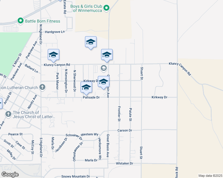 map of restaurants, bars, coffee shops, grocery stores, and more near 3245 Great Basin Avenue in Winnemucca