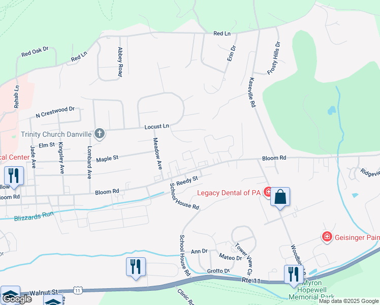 map of restaurants, bars, coffee shops, grocery stores, and more near 3 Cortland Drive in Danville