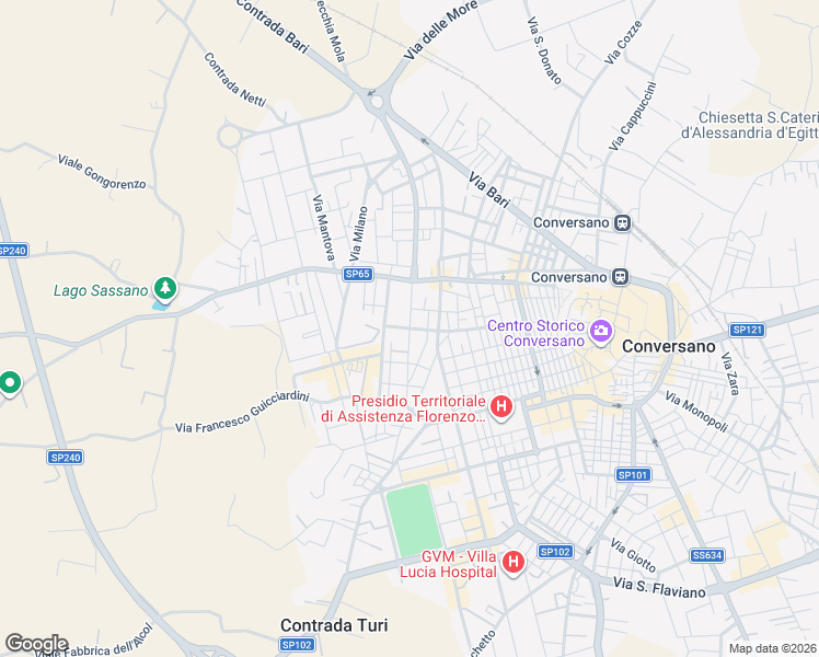 map of restaurants, bars, coffee shops, grocery stores, and more near 59 Via San Tommaso D'Aquino in Conversano