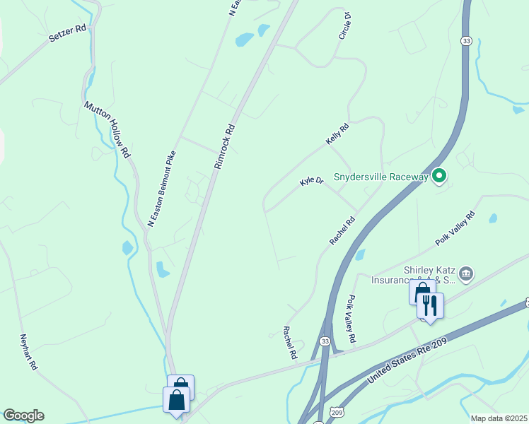 map of restaurants, bars, coffee shops, grocery stores, and more near 196 Kelly Road in Stroudsburg