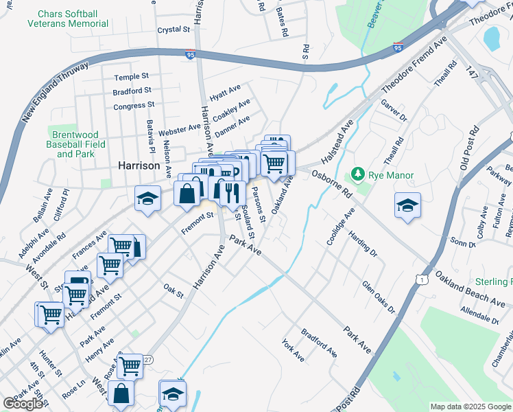map of restaurants, bars, coffee shops, grocery stores, and more near 31 Parsons Street in Harrison