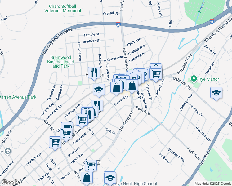 map of restaurants, bars, coffee shops, grocery stores, and more near 244 Halstead Avenue in Harrison