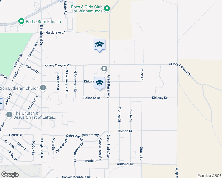 map of restaurants, bars, coffee shops, grocery stores, and more near 3245 Great Basin Avenue in Winnemucca