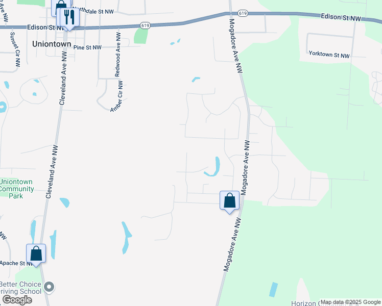 map of restaurants, bars, coffee shops, grocery stores, and more near 12420 Cantburg Avenue Northwest in Uniontown