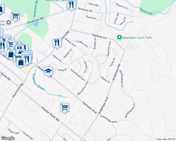 map of restaurants, bars, coffee shops, grocery stores, and more near 38 Arnold Avenue in Closter