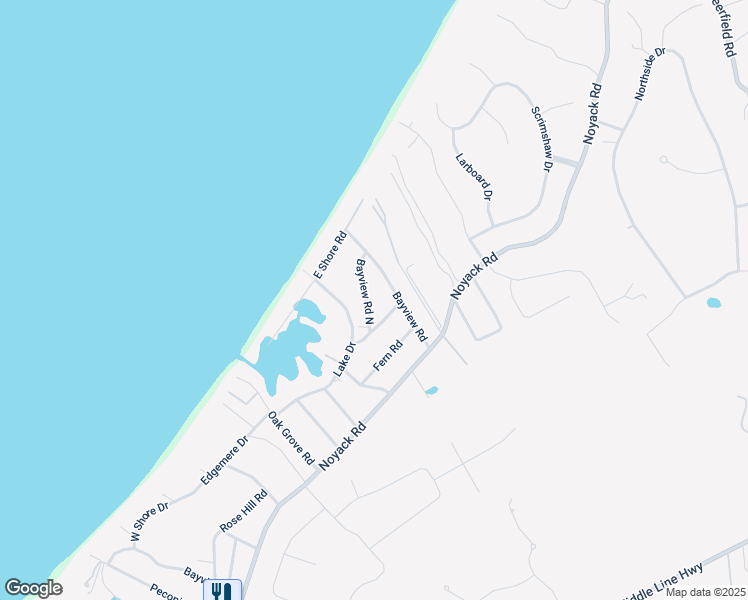 map of restaurants, bars, coffee shops, grocery stores, and more near 10 Bayview Road North in Southampton