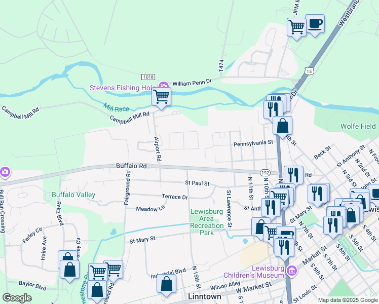 map of restaurants, bars, coffee shops, grocery stores, and more near 743 Edison Avenue in Lewisburg